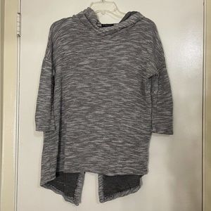 Beyond Yoga Gray tweed knit pullover asymmetrical Hoodie sweatshirt size Medium